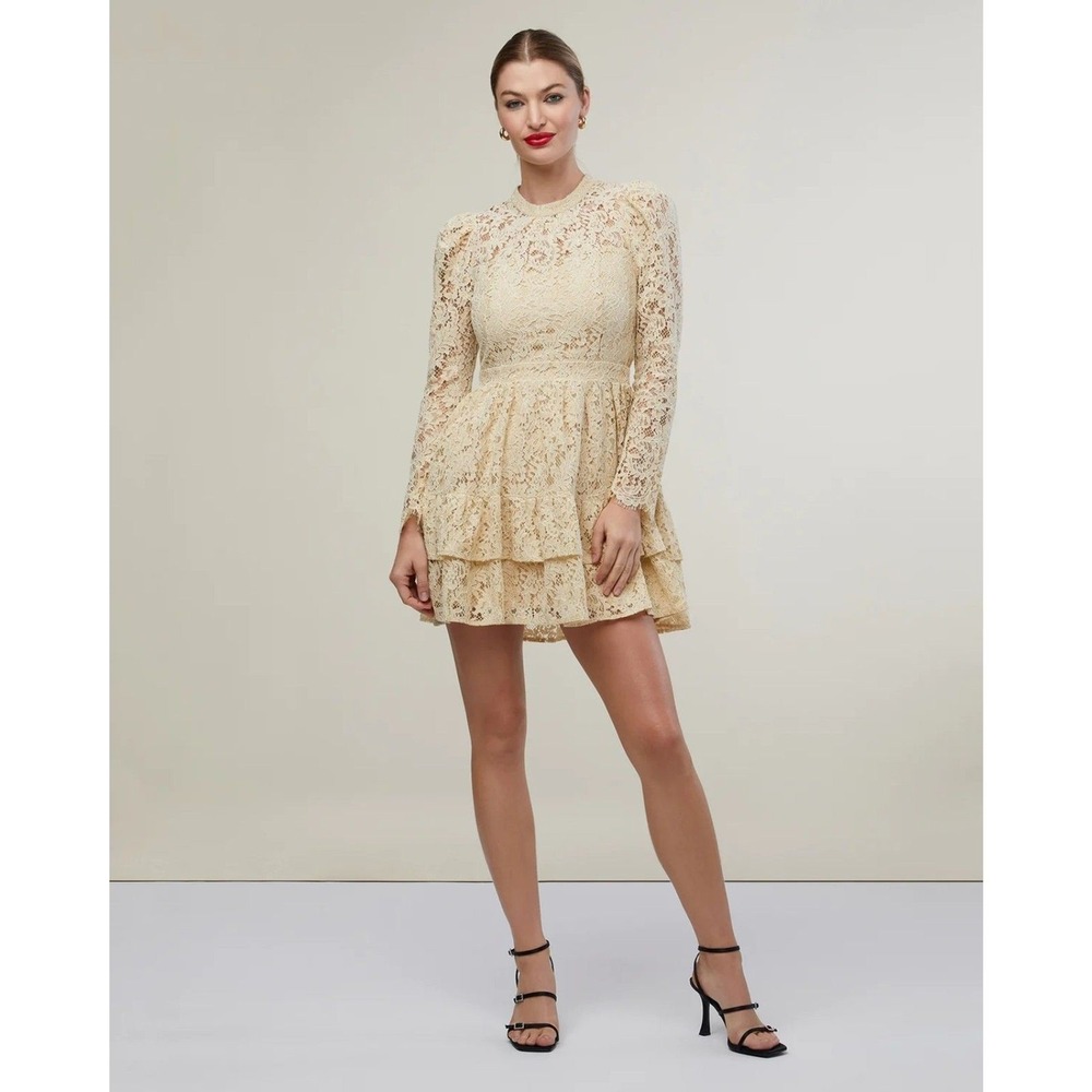 NWT Rachel Parcell Gold Metallic Lace Dress Tiered Ruffle Coquette Wedding 6